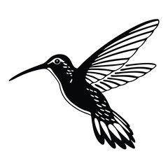 Graceful hummingbird with striking wings soars elegantly in monochromatic artistic expression against a clean backdrop