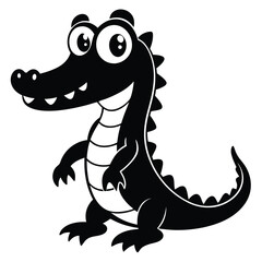 Happy cartoon alligator stands upright, featuring large eyes and a friendly smiling expression