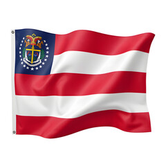 Georgia state flag red white red horizontal stripes with blue canton coat of arms, fabric texture realistic, soft movement subtle, clean studio setup, isolated on transparent, stock photography