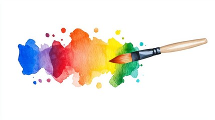 Obraz premium Colorful watercolor splash with a brush, ideal for creative projects, art, and design inspiration.