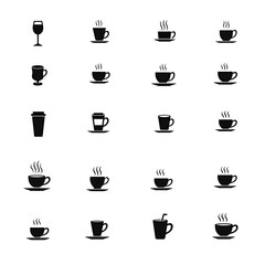 Cafe icons set silhouette collection hot drinks coffee tea