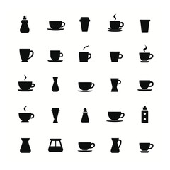 Cafe icons set silhouette collection coffee tea cups mugs