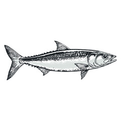 Obraz premium Black and White Hand Drawn Illustration of a Mackerel Fish