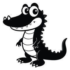 Obraz premium Isolated funny cartoon alligator is standing upright in black and white color scheme