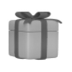Vector illustration of a halftone gift box with ribbon, perfect for festive designs, celebrations, and holiday marketing. Trendy retro dotted style for versatile use.