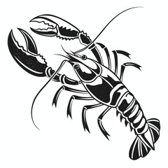 Isolated lobster features strong claws and intricate detail in a vintage monochrome style