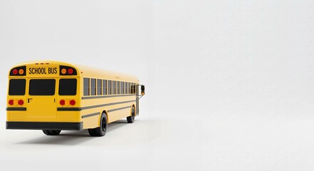 Model school bus in yellow color facing right on white background  