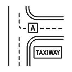 Taxiway area icon with signs and dashed markings