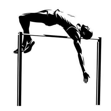 High jumper clearing bar with extended arm in dynamic pose  