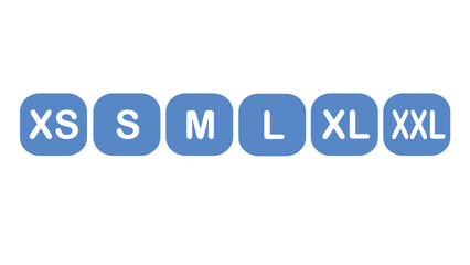 Clothing Size Icon Set XS to XXL in Blue Rounded Buttons