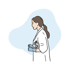 A female doctor is wearing sanitary gloves for medical treatment. Vector elements related to medical persons.