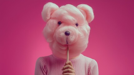 Playful Portrait Hides Identity With Cotton Candy Sweet Tooth Enjoying A Fluffy Pink Treat