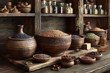 Wooden table filled with legume varieties high resolution picture