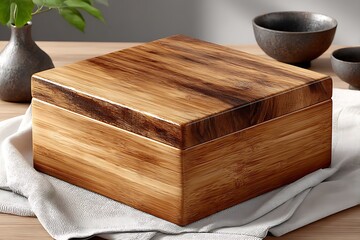 Woven bamboo box in calm setting high resolution picture