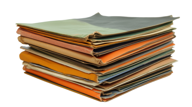 stack of old files on white background