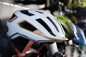 Fototapeta premium The modern bicycle helmet features a sleek design engineered to ensure maximum safety and aerodynamic performance