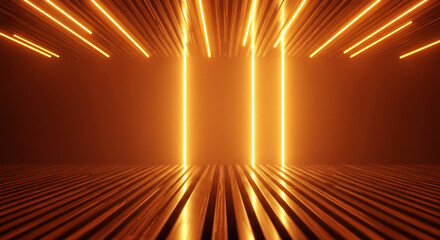 Glowing Vertical Golden Light Tunnel, Abstract Golden Glowing Background