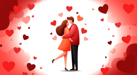 Romantic Couple Surrounded by Hearts
