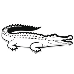 Smiling alligator with sharp teeth appears in a bold, monochrome cartoon outline