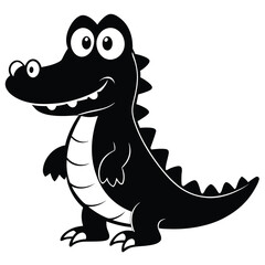 Smiling cartoon alligator stands, showcasing its endearing nature and whimsical charm within the monochrome style