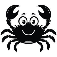 Smiling cartoon crab features large eyes and claws on a white background