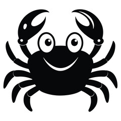 Smiling cartoon crab displays its claws and legs against a stark white backdrop