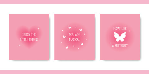 Vintage love background with butterfly and heart. Valentine's day card set. Romantic poster design. Pastel pink background. Design for greeting card, banner, invitation.