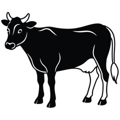 Solid black silhouette shows a standing cow with horns in clear outline