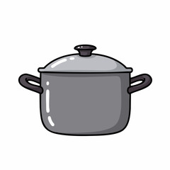 Obraz premium Cute Cartoon Gray Cooking Pot With Lid