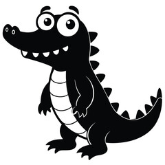 The cartoon alligator is standing and smiling with a happy face in solid black
