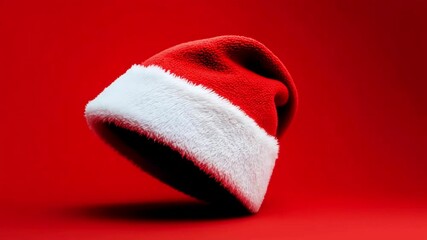 3D animation of a red Santa Claus hat on a red background. Rotating 4k video. Merry Christmas concept - Powered by Adobe