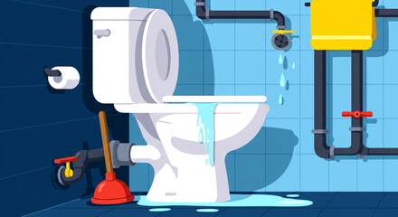 Toilet Overflowing With Water Cartoon