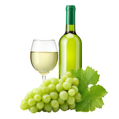 Bottle and glass of white wine with green grapes