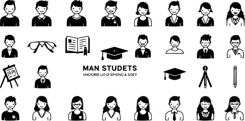 set of Man girl students classmates pictogram icon in a collection with other items
