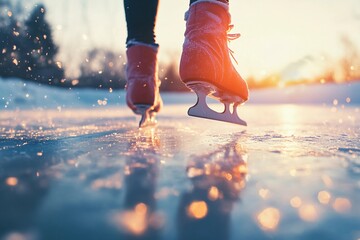 Performing graceful spins on a frozen lake during winter practice