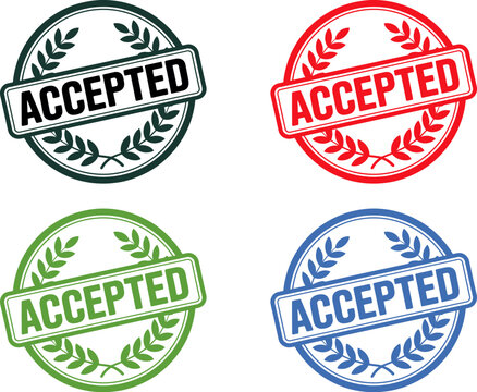 A green accepted stamp with leaves on a beige textured background image