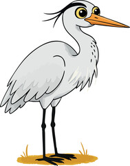 Obraz premium White heron bird standing with long orange beak and black legs vector illustration 