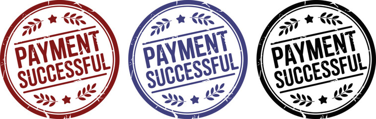 Circular payment successful stamp with stars and decorative leaves design