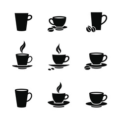 Obraz premium Coffee cup silhouettes collection hot beverage icons
