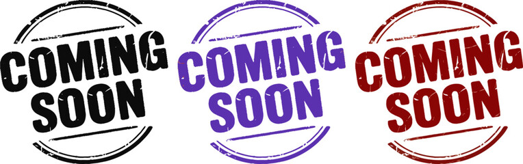 Coming soon text in a red stamp circle on a beige textured background