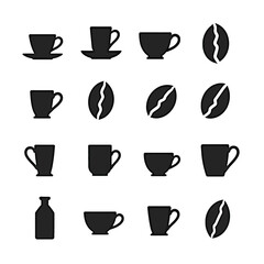 Coffee cup mug silhouette icons set beverage drink