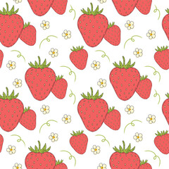 Minimalistic Strawberry Seamless Pattern Hand-Drawn Vector Fruit