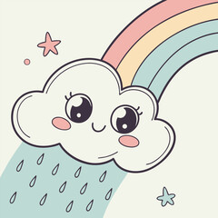 Fototapeta premium Vector icon of a cloud and a rainbow background 