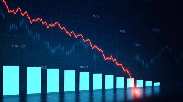 A striking image of a downward trending stock market graph, showcasing sharp declines in value over time. The red line highlights significant losses, ideal for financial analysis.