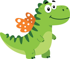 Cute green cartoon dinosaur with orange wings vector illustration for children and fun designs 