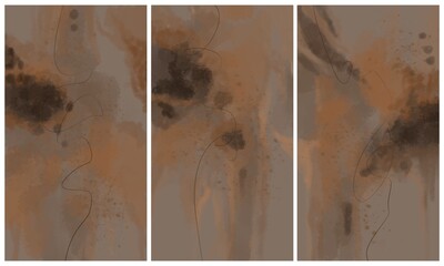 Modern interior triptych. The picture is painted by hand on a tablet.