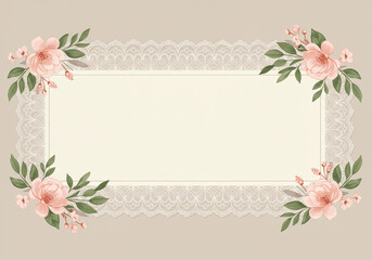 Wedding invitation web banner – vintage lace border, romantic calligraphy fonts, central name placeholder with floral accents