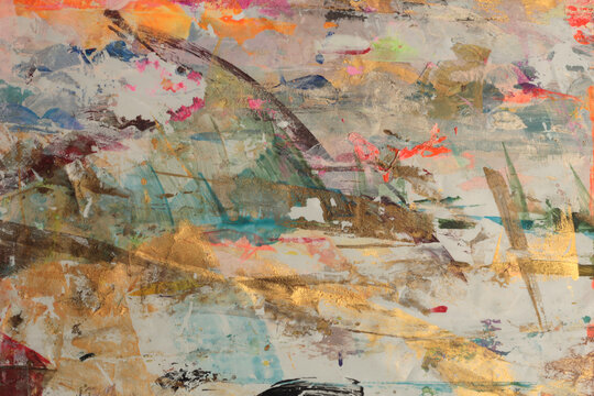 Art hand drawn Oil, Acrylic brush stroke smear blot painting canvas wall. Abstract grain grunge dirty texture color stain background.