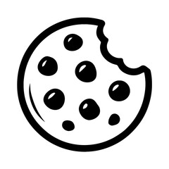 Bitten Cookie Outline Vector Icon - Black and White Dessert Snack Symbol