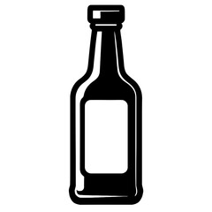 Black Beer Bottle Outline Vector Icon - Simple Beverage and Bar Symbol